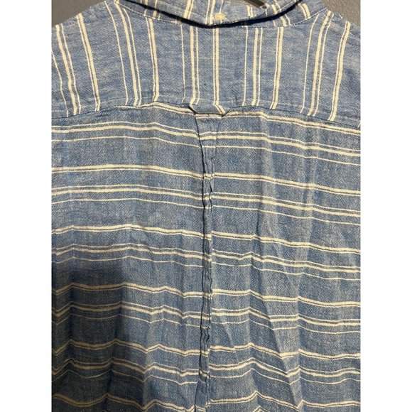 Ben Sherman Men’s Blue Striped Linen Rayon Short Sleeve Button Up Shirt Size LG - Picture 6 of 9